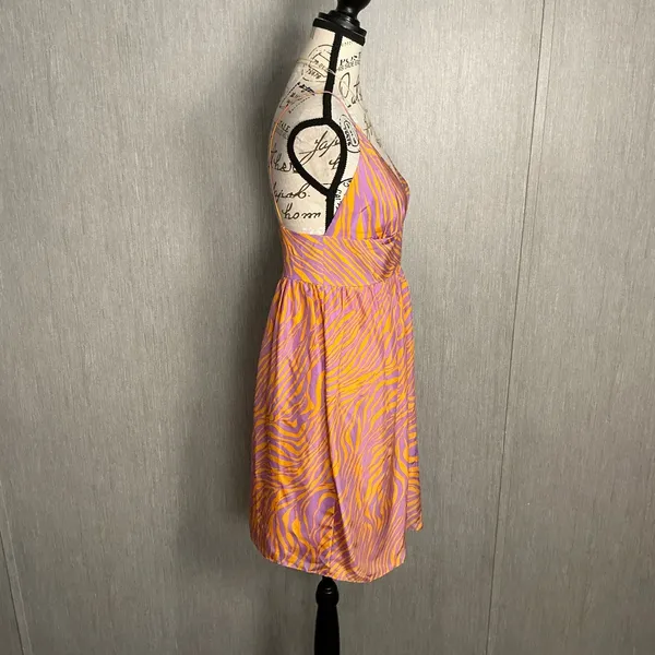 Milly Silk Orange and Purple Mini Dress Size 4 - Image 4