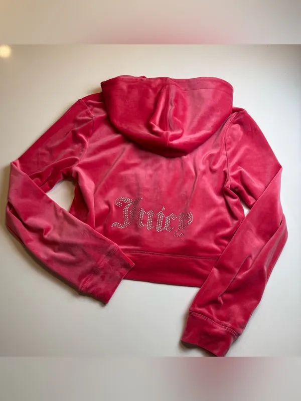 Juicy Couture Hot Pink/silver Velour Zip-Up Y2K Hoodie‎ Size L - Image 2