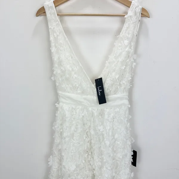 Lulus Totally Beautiful White 3D Floral Tie-Strap Skater Mini Dress Small NWT - Image 6