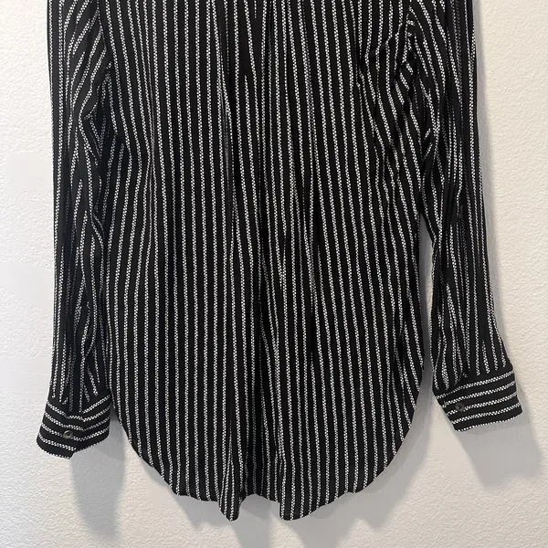 Anthropologie Maeve Size-8‎ Tunic Top Calia Black Geometric Stripe Buttondown - Image 9