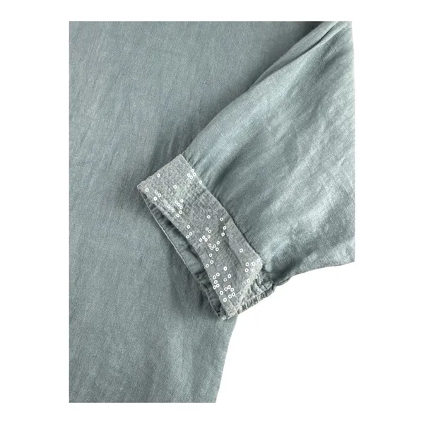 Bellambra Made in Italy Linen Sequin Trim Top Sage Green Relaxed L Large - Image 5