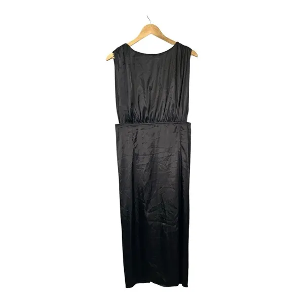 Lena Satin Midi Dress Womens Large Black‎ Open Back Sleeveless Cocktail Sleek - Image 5
