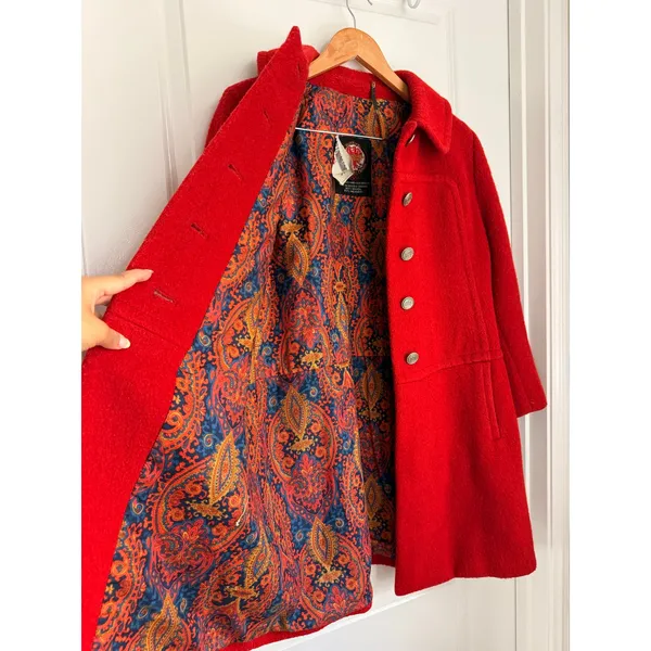 Vintage 1960's Ohrbach's Red Wool and Mohair‎ German Coat Old Money Jackie'O - Image 5