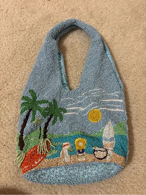 Marshall’s Blue Beaded Beach Scene Bag - Image 6