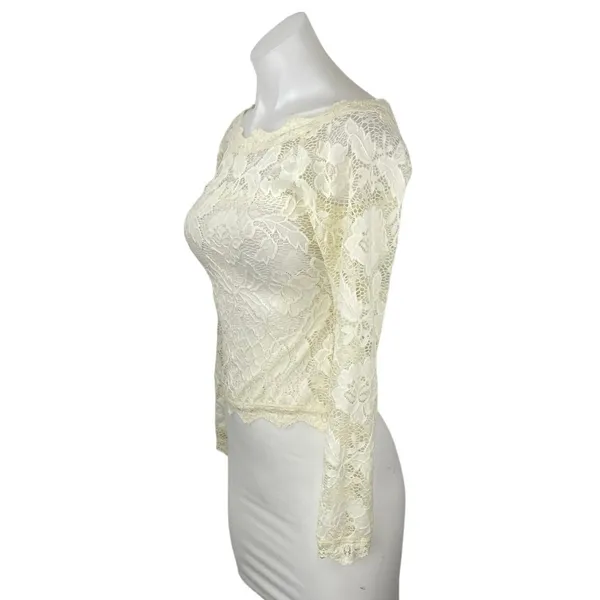 Free People Intimately Cream Long Sleeve Floral Lace Boat Neck Blouse Top Sz XS - Image 2