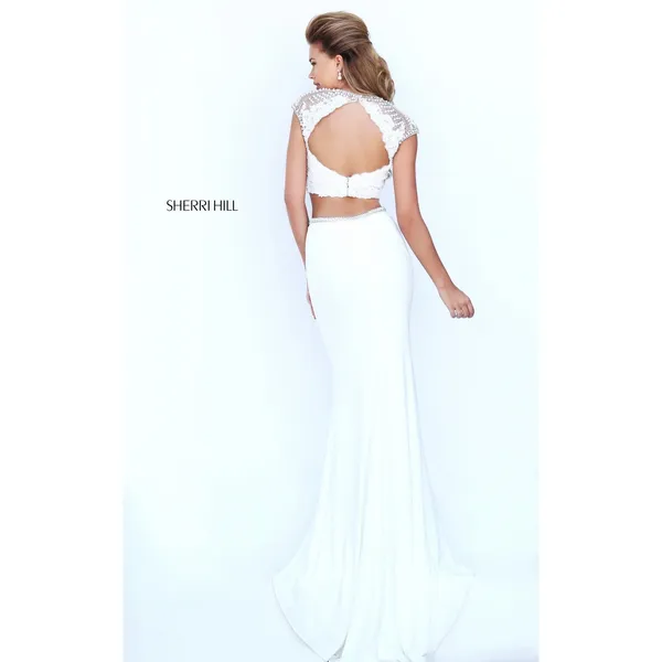 Sherri Hill 50025 White Two Piece Open Back Beaded‎ Gown Size 2 New! - Image 3