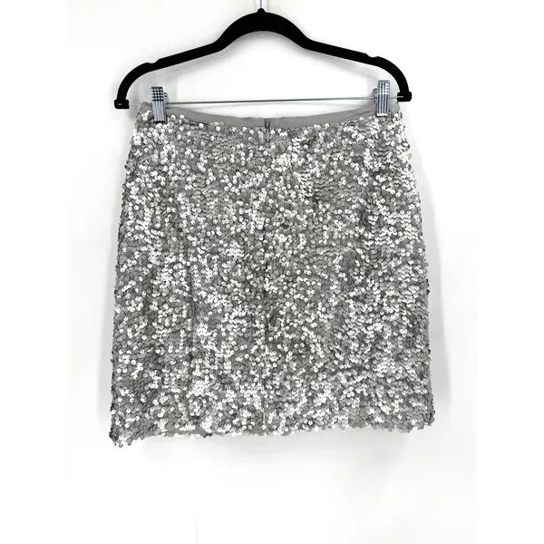 NWT J.Crew Sequin Mini‎ Skirt Womens 4 Silver F7872 Disco Party Glam Holiday - Image 3