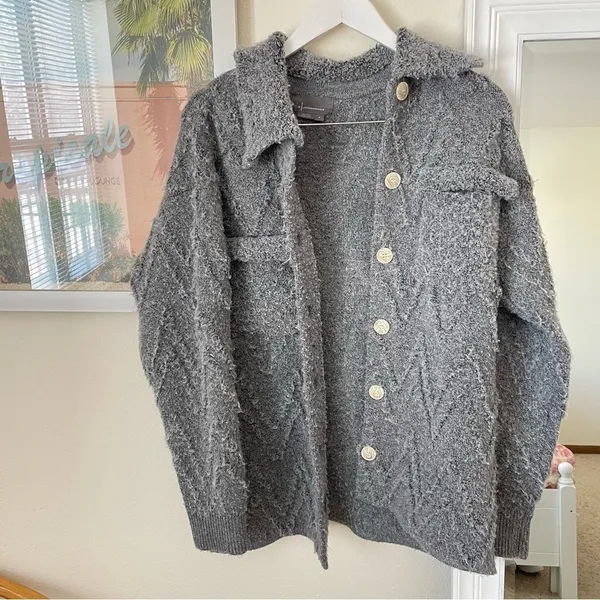 Anthropologie Knit Sweater Coat Shacket in Gray Size Medium Jacket - Image 4