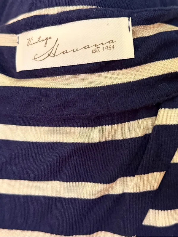 Vintage Havana Navy and White Striped Maxi Dress with Cutout Back - Image 5