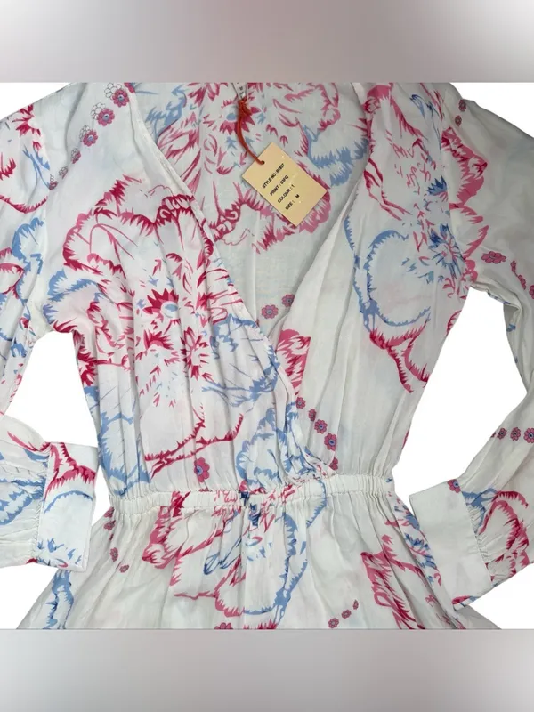 Anthropologie RAGA White Romper with Pink and Light Blue Floral Print - Image 2
