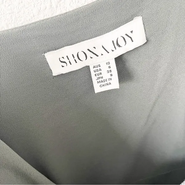 Shona Joy La Lune Olive Satin Ruched High Slit Formal Maxi Dress Gown - Image 4