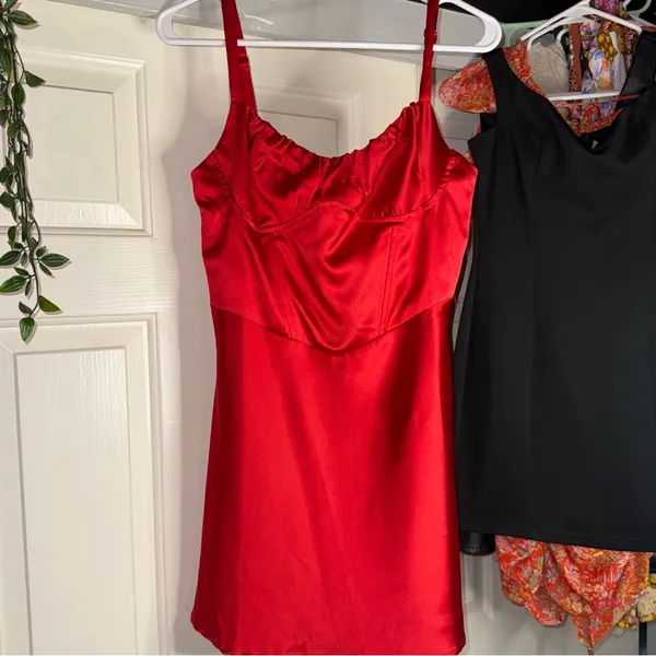 Sky to Moon - NWOT Red Satin Chemise Dress - Size Large - Image 13