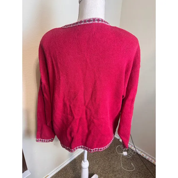 Vintage Heirloom Collectibles Christmas Teddy Bear Cardigan Red XL 1999 Holiday - Image 5