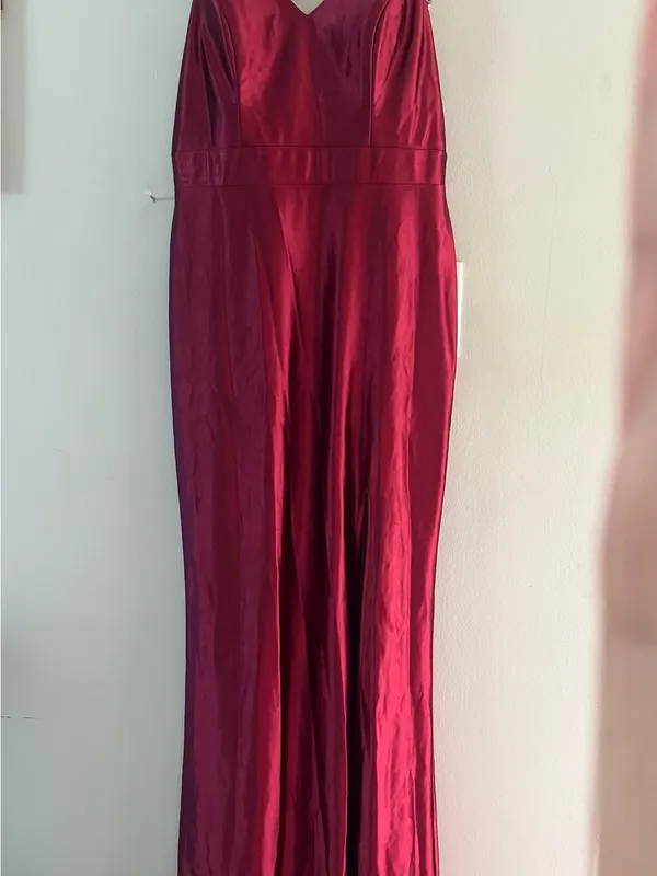 David's Bridal Women's Satin V-Neck Slip Dress - Burgundy - Image 4
