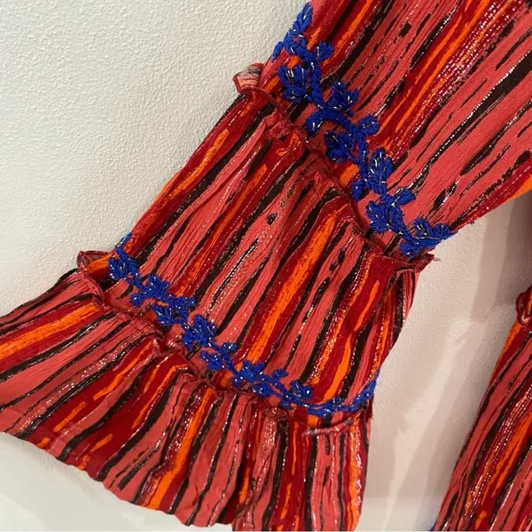 Raga Red Burnt Orange Metallic Thread Boho Tiered Dress Festival Size XS‎ - Image 7