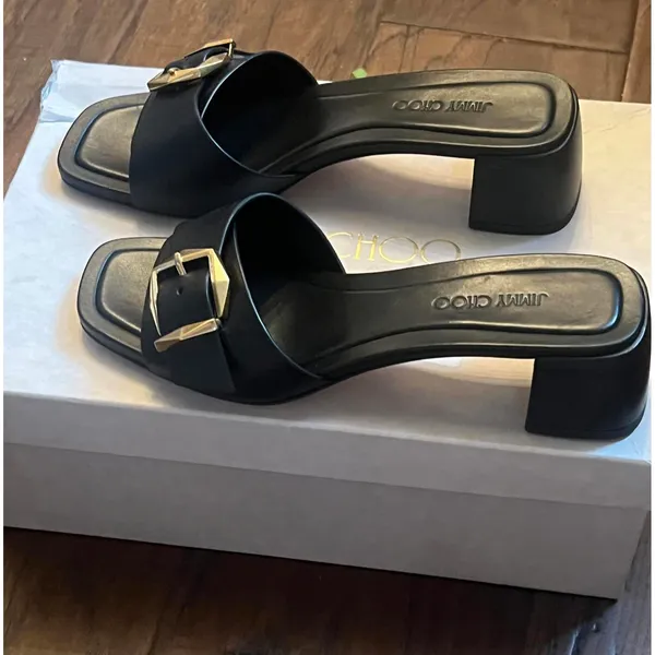 Jimmy Choo Hawke 40 Buckle Leather Mules - Stylish Black Heels - 37 - Image 3