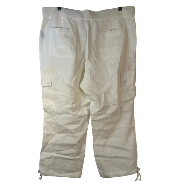 Lauren Ralph Lauren Ivory 100% Linen Cargo Pants Womens XL Drawstring Tie‎ Cuff - Image 2
