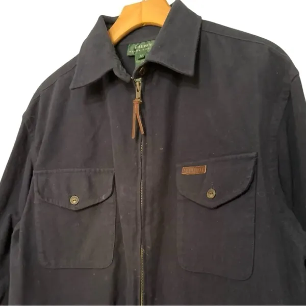 Lauren Ralph Lauren Women’s Size M Navy Blue Flannel Cotton Full Zip Jacket - Image 4