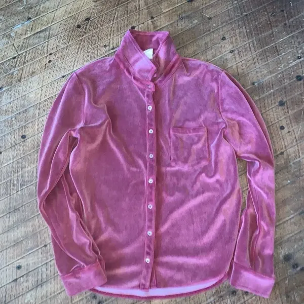 White Cloud pink velvet button down soft normcore S shirt - Image 3