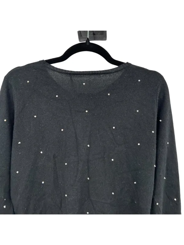Beth Bowley Preppy Glam Rhinestone Black Silk Cashmere Cardigan Size Medium - Image 6