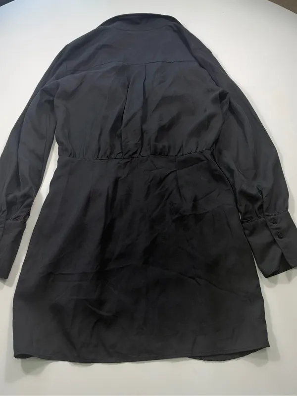 Aqua 100% Tencel Black Long-Sleeve Faux Wrap Mini Dress Size Large - Image 7