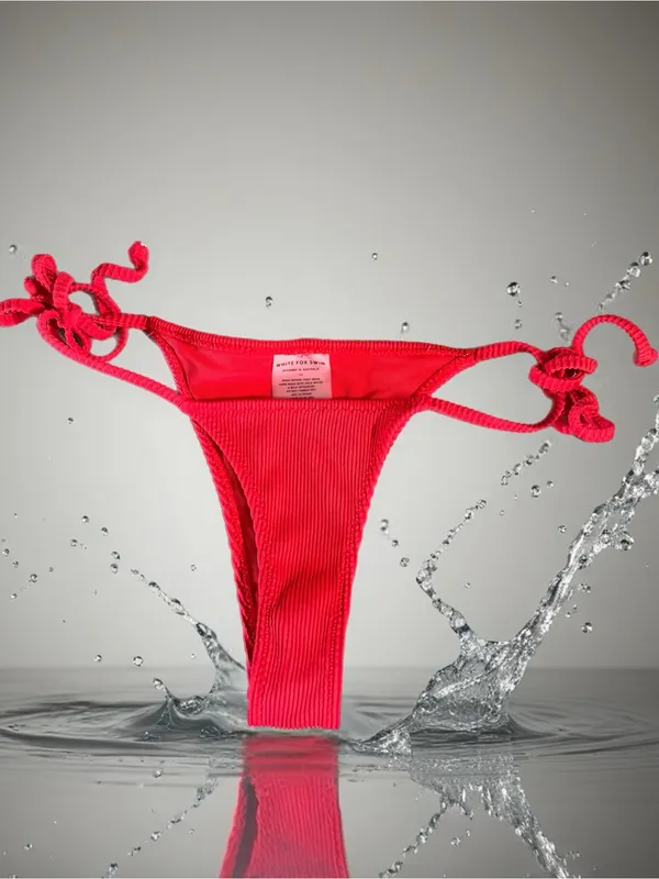 White Fox Swim "By The Pool" Ribbed Bikini Bottoms in Red - Size Small - Image 2