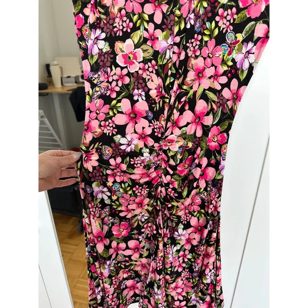 Hale Bob LA Floral Colorful Alessia Jersey Ruched Flounce Dress Size Medium - Image 8