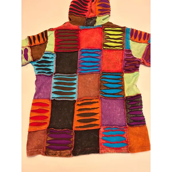 Rising International Patchwork Hoodie Women Large Multicolor Razor Cut Boho Zip - Image 6