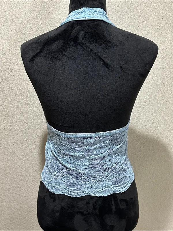 SheIn Lace Halter Bralette Top - Light Blue - Image 3
