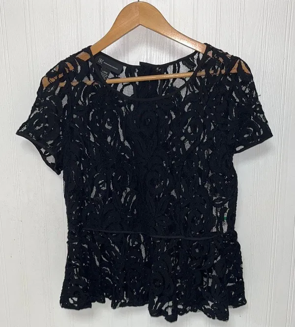 International Concepts Black Lace Peplum Blouse.Buttons - Image 3