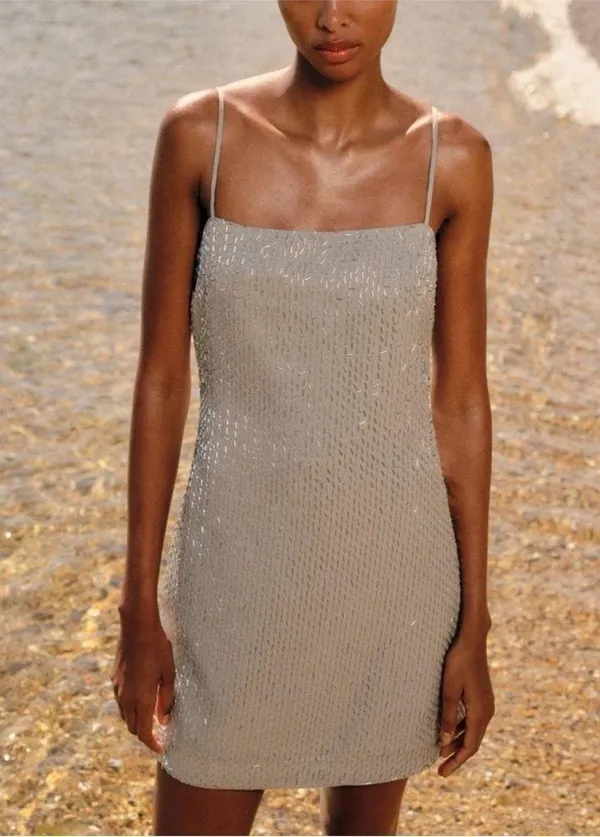 NWT Zara Silver Beaded Mini dress with adjustable Straps and Zipper closure - Image 6