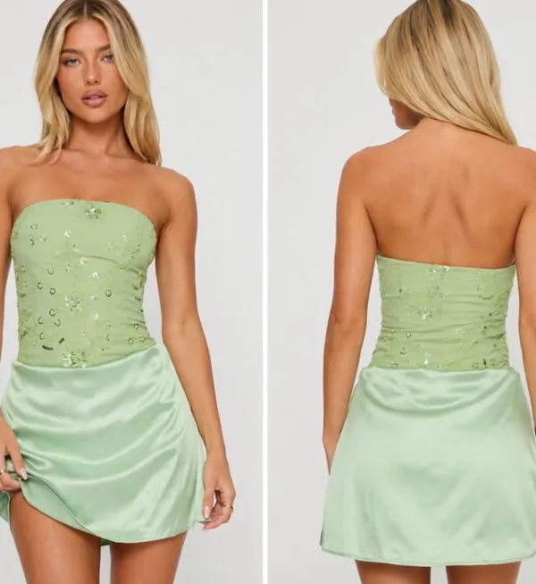 Princess Polly Mint Green Strapless Beaded Satin Mini Dress - Image 2