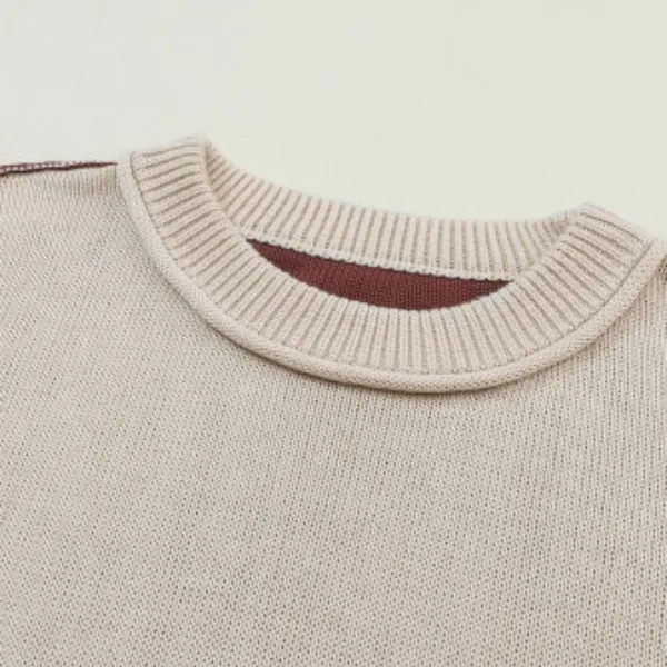 NEW Brown Black and Tan Colorblock Bishop Sleeve Sweater - Image 7