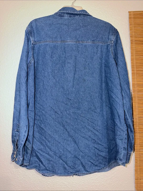 Vintage 90s Denim Shirt Pumpkin Embroidered Jean Shirt cottagecore granny teach - Image 6