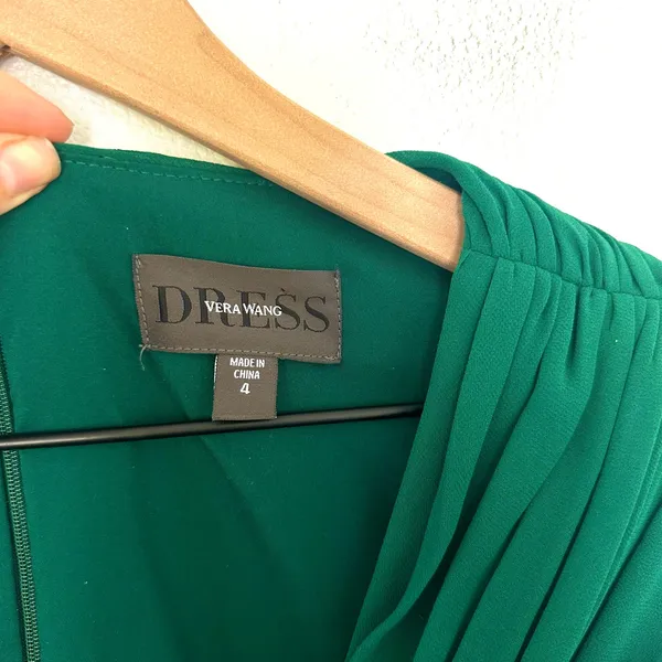 NWT Vera Wang Green Pleated Maxi Dress Gown Size 4 Regency Fairy Wedding FLAWED - Image 3