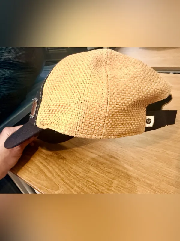 Roxy Baseball Cap Black Speckled Straw Weave Back Leather Patch Adjustable Hat - Image 7