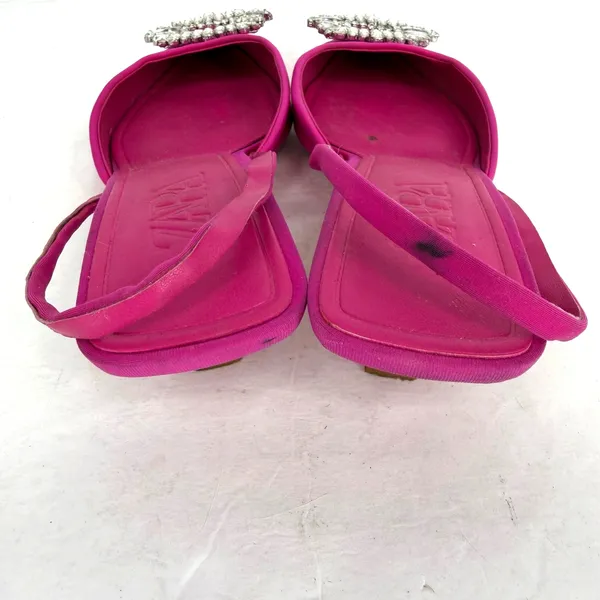 Zara Fuchsia Pink Rhinestone Buckle Slingback Kitten Heels Women's EU 39 US 8 - Image 4
