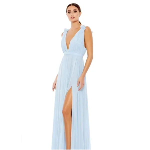 NEW NWT Ieena Mac Duggal 55321 Chiffon Gown Mist Blue Ruched Formal Women Size 0 - Image 4