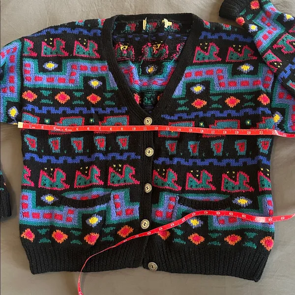 Vintage L.L. Bean Colorful Geometric Knit Cardigan Sz L - Image 6