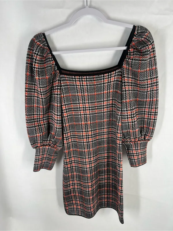 Zara Plaid Puff Sleeve Square Neck Mini Dress Size S - Image 6