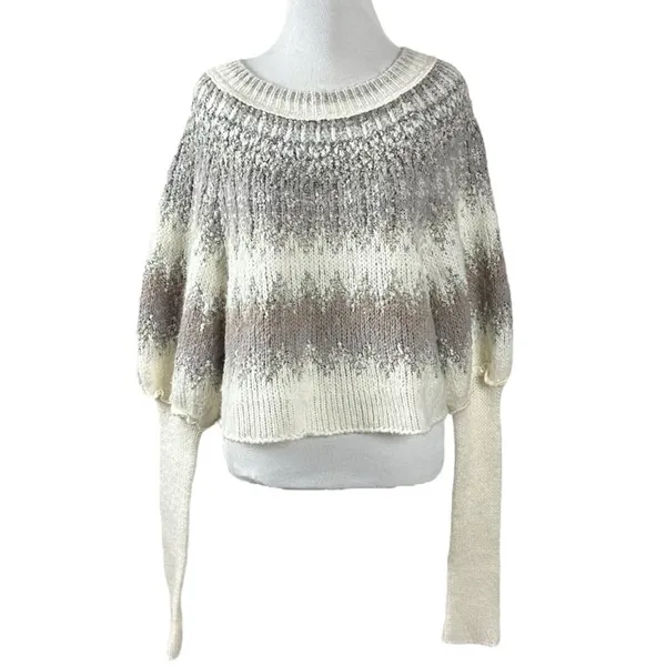 Free People Wool Fair Isle Puff Sleeve Sweater Home For the Holidays Small - Image 7