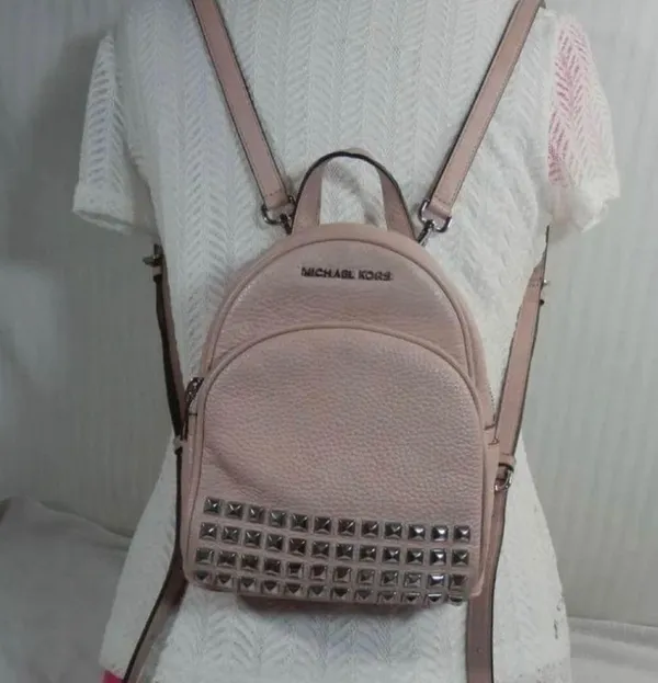 Michael Kors Abbey Studded Pink Pebble Leather Mini Backpack - Image 10
