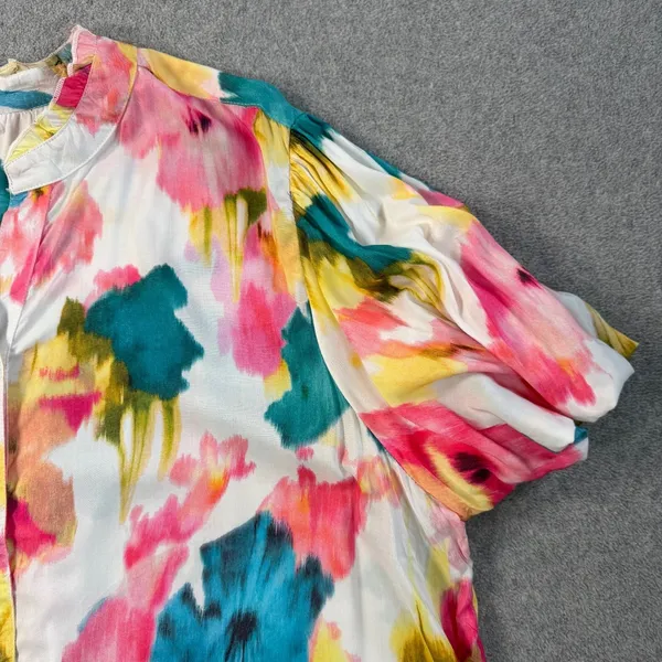 KAKTUS Women's XXL Multicolor Button Up Blouse Top Ruffle Collar Puff Sleeve - Image 2