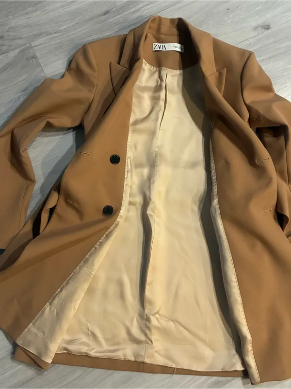 Zara Camel Double-Breasted Belted Trench Coat‎ - Image 7