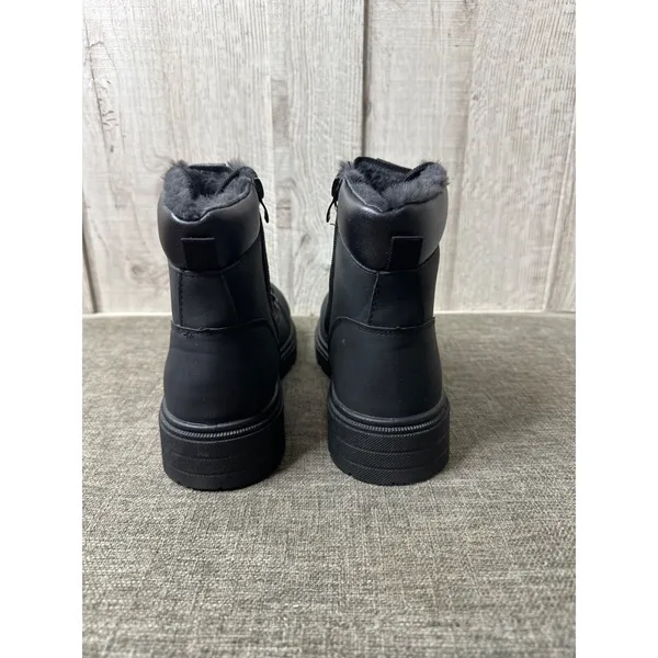 Womens Sz 7 Black Faux Fur-Lined Boots Side Zipper & Lace-Up Emo Goth Grunge - Image 3