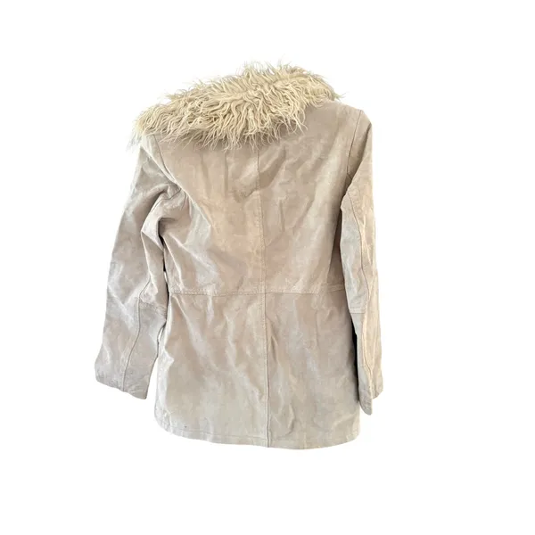 Wet Seal Vintage Y2k Tan‎ Leather Suede Jacket Shaggy Faux Fur Collar Penny Lane - Image 2