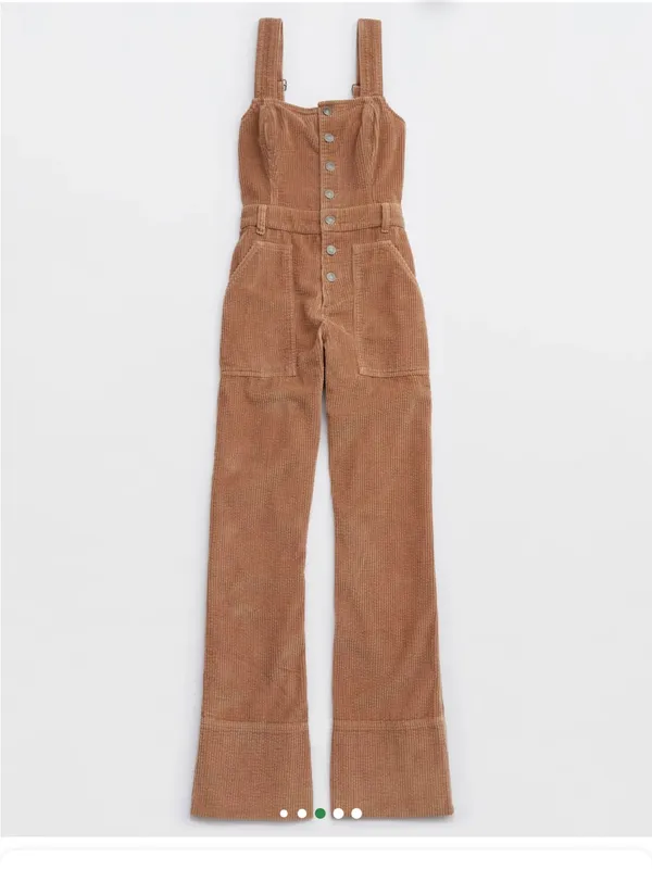Aerie Corduroy Kick Flare Overalls jumpsuit khaki wide leg cappuccino buttons - Image 4