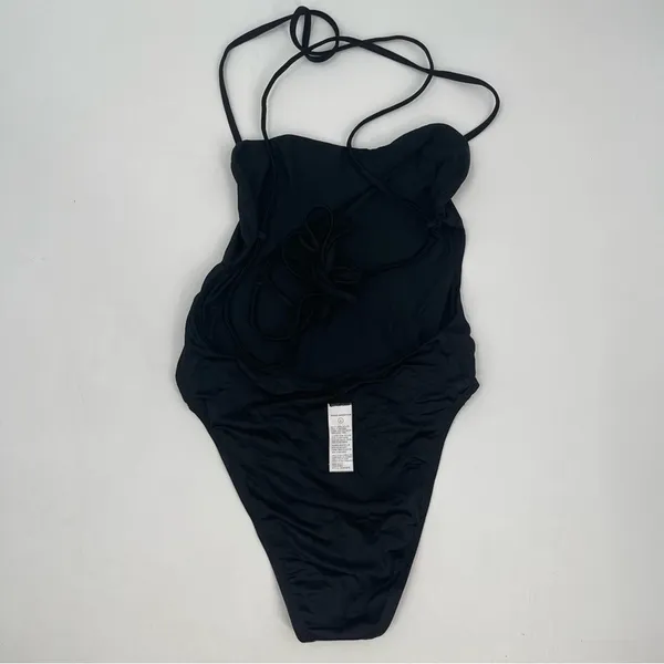Good American NEW Swimsuit Medium One Piece Shine Barely There Black Tie NWOT - Image 6