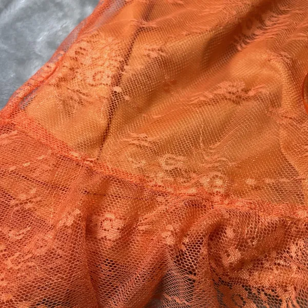 Orange Lace Halter Nighty Sheer Mesh Lace Up Front Ruffle‎ Hem Size M Boho Sexy - Image 7