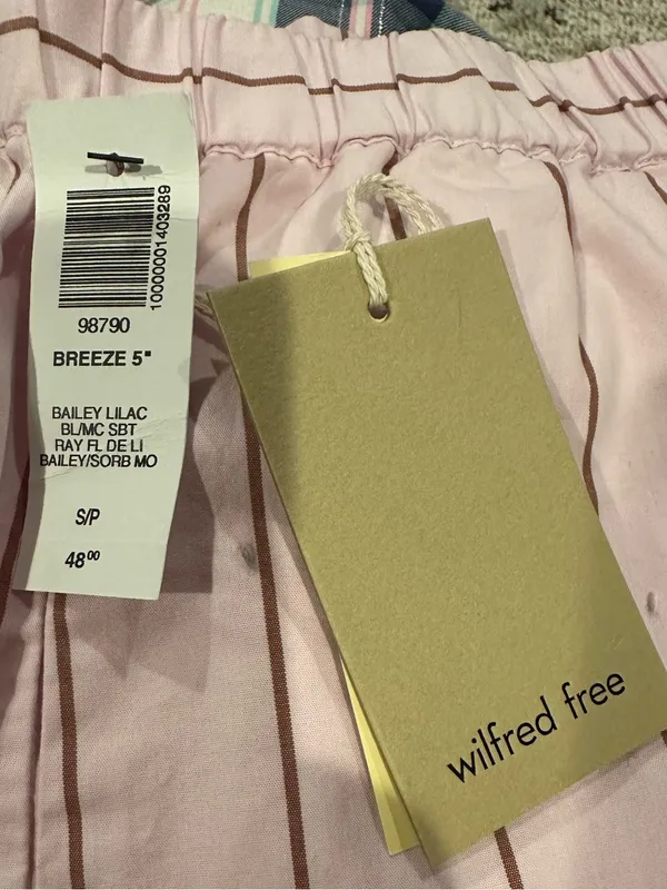 Wilfred Free Breeze 5” Bailey Lilac Pink Pinstripe Organic Pullon Shorts S - Image 5